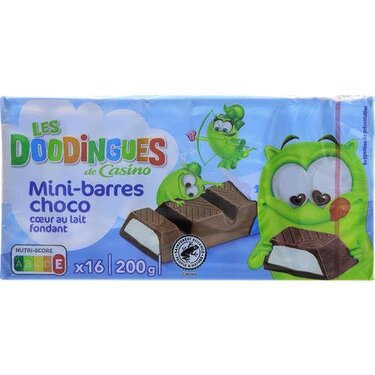 16 Mini Barres Chocolat Cœur au Lait Fondant Les Doodingues de Casino 200g