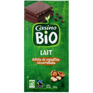 Chocolat Lait Noisette Bio Casino 100g