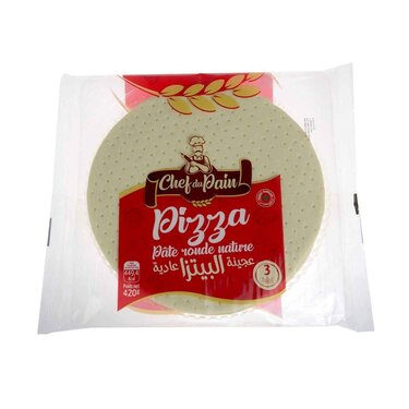 3 Plain Round Pizza Doughs Chef du Bread 420g