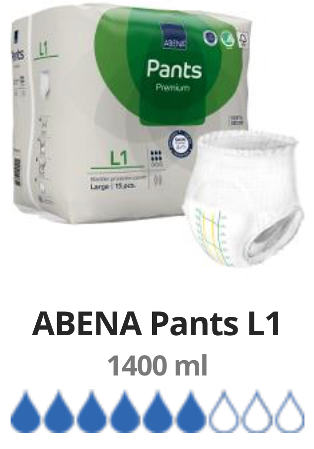 15 Couches Culotte pour adulte Abena Premiun Taille L1 (100 - 140 cm)