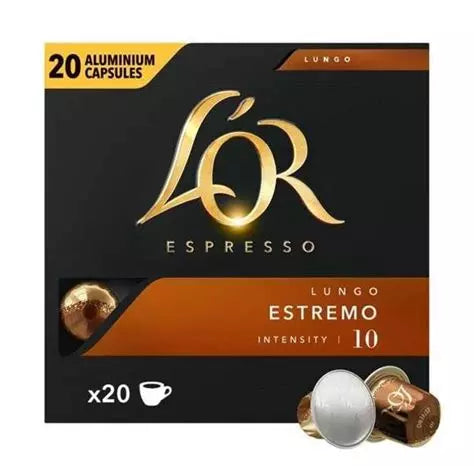 20 Capsules Lungo Estremo L'Or Compatibles Machines Nespresso (Intensité 1O)