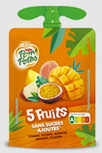 Pouch of 5 Exotic Fruits Without Added Sugar Pom'Potes 90g
