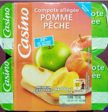 Compote Pomme Pêche allégée en sucres Casino 4 x 100 g
