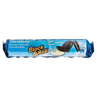 Carrefour Black &amp; Roll Vanilla Filled Cocoa Cookies 154 g 