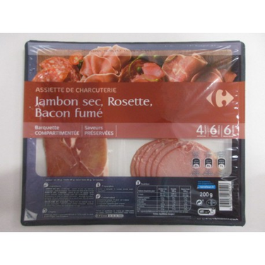 Platter of Cured Ham, Rosette, Carrefour Smoked Bacon 200g