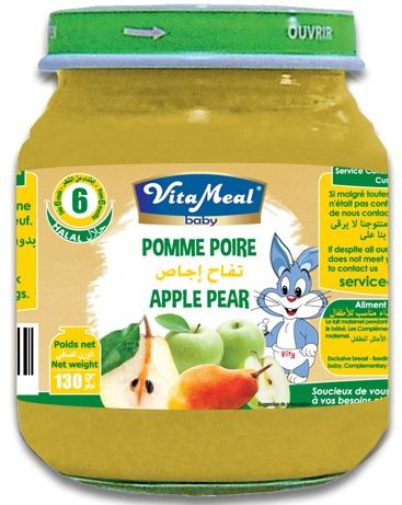 برطمان صغير تفاح وكمثرى خالي من الغلوتين واللاكتوز VitaMeal 130 جرام 