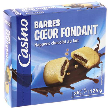 6 Barres coeur fondant nappées chocolat au lait Casino 125g