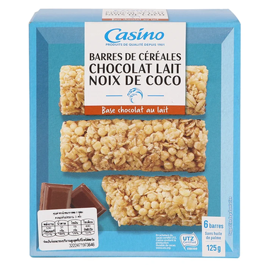 6 Barres Céréalières Chocolat au Lait et Noix de Coco Casino 125g
