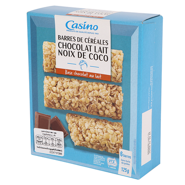 6 Barres Céréalières Chocolat au Lait et Noix de Coco Casino 125g