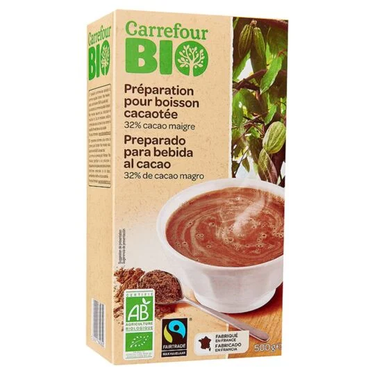 Chocolat en Poudre 32% Cacao Maigre Bio Carrefour 500 g