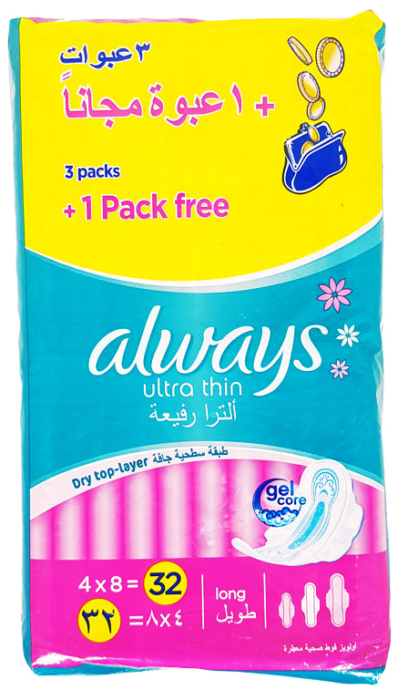 24 Serviettes Hygiéniques Long Always Ultra + 8 Gratuites