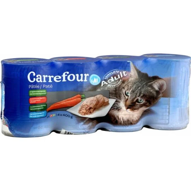 Assortiment de 4 Pâtées pour Chats Adultes Carrefour 4x400 g