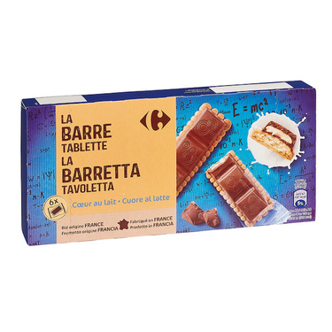 Biscuits Barres Tablette Fourrées Cœur au Lait Carrefour  125 g