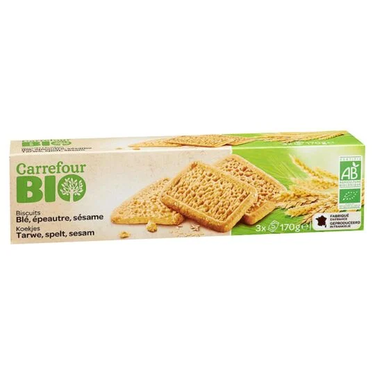 Biscuits aux Céréales (Blé, Épeautre et Sésame) Bio Carrefour  170 g