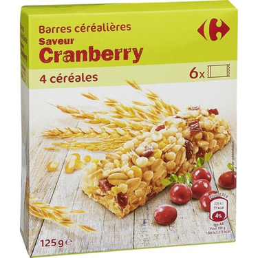 Carrefour 4 Cereal Bars Cranberry Flavor 125 g