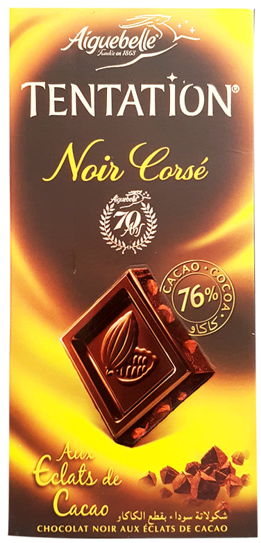 Chocolat Tentation Noir 76% Corsé aux Éclats de Cacao Aiguebelle 100g