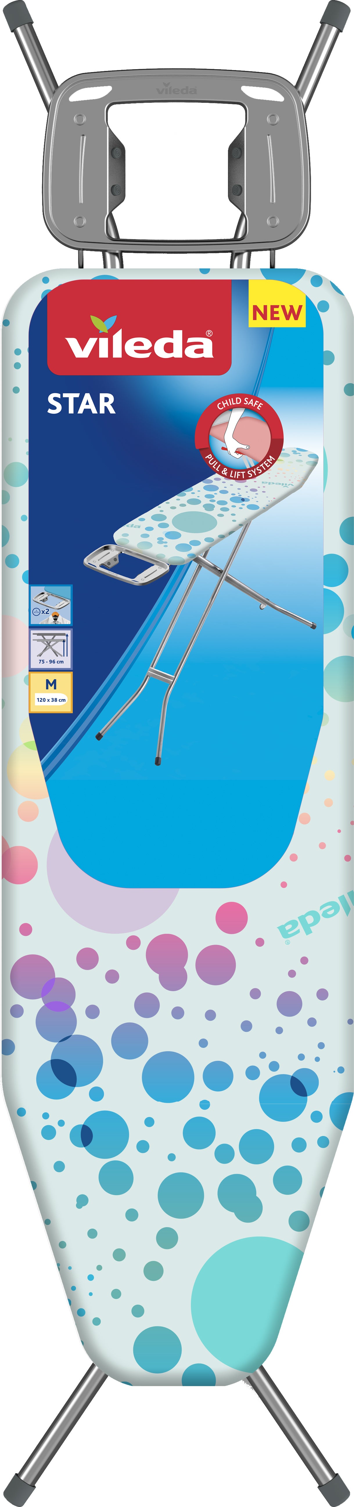Ultra-steam permeable and practical Smart Ironing Board Blue 120x38cm Vileda