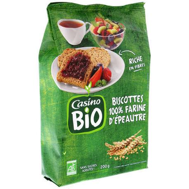 Biscottes 100% Farine d'épeautre Bio Casino   200 g