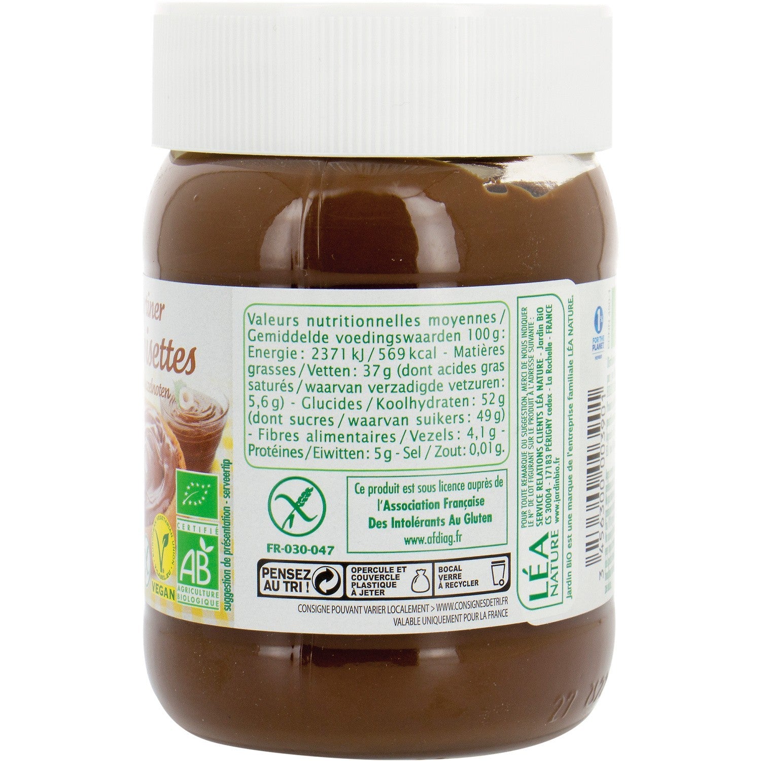 Organic gluten-free chocolate hazelnut spread JARDIN BIO Léa Nature 350g