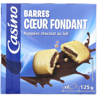 6 Barres coeur fondant nappées chocolat au lait Casino 125g