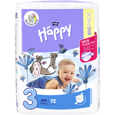 72 Diapers Happy Bella Baby Midi 3 (5 to 9kg)