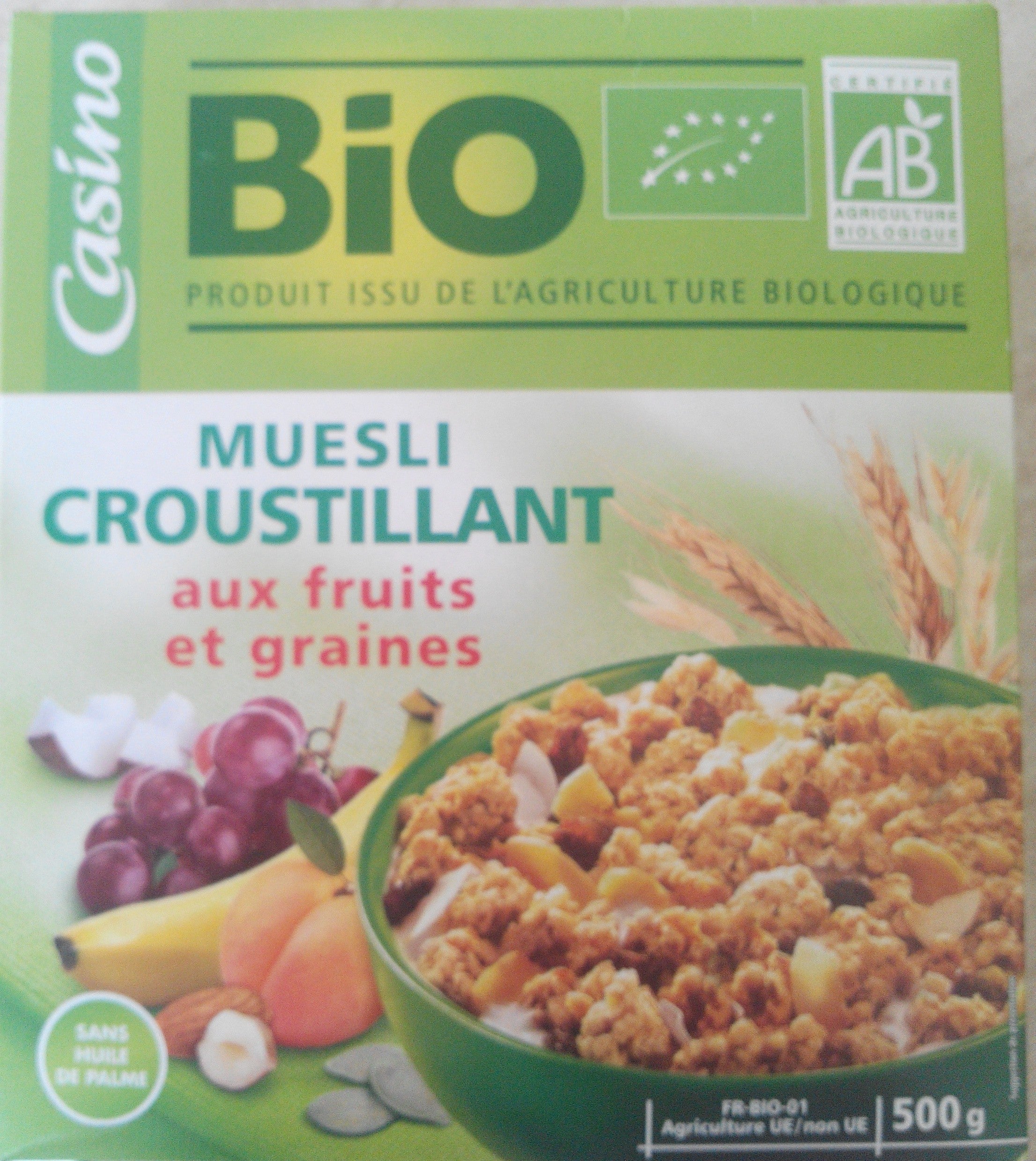 Muesli Bio Croustillant aux Fruits et Graines Casino 500g