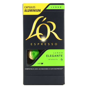 10 Capsules Espresso  Lungo Elegante L'OR Compatibles Machines Nespresso (Intensité 6)