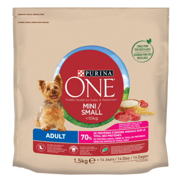 Dry Food Rich in Beef and Rice For Dogs Mini/Small &lt;10kg Adult Purina One 1.5 kg