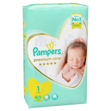 60 Pampers Premium Care Newborn Nappies T1 (2 - 5Kg)