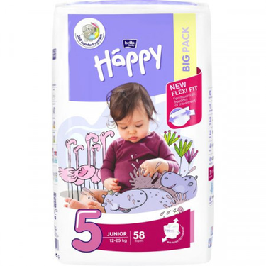 58 Diapers Happy Bella Baby Junior 5 (12 to 25kg)