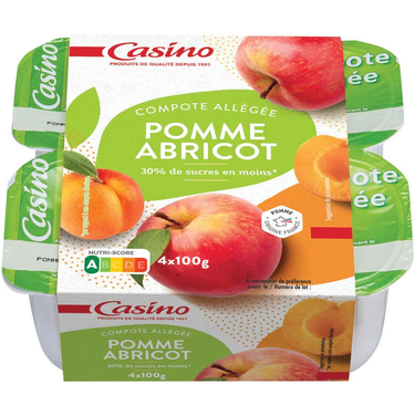 Compote allégée En Sucre Pommes Abricots Casino 4 x 100 g