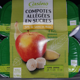 Compote Apple Banana reduced in sugars Casino 4 x 100 g