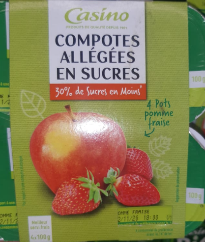 Compote Apple Strawberry reduced in sugars Casino 4 x 100 g