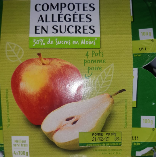 Apple Pear compote reduced in sugar Casino 4 x 100 g