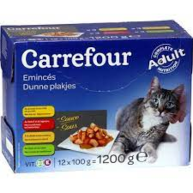 Assortment of Sliced ​​Food for Adult Cats in Carrefour Sauce 12x100 g