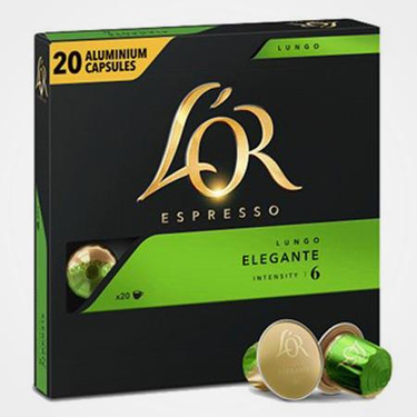 20 Capsules Espresso  Lungo Elegante L'OR Compatibles Machines Nespresso (Intensité 6)