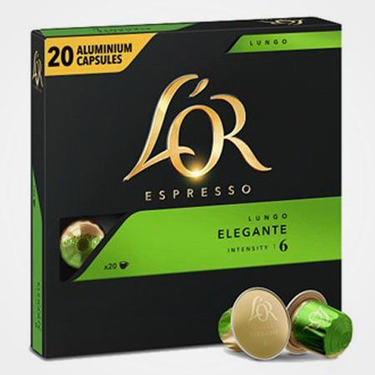 20 كبسولة إسبريسو لونغو إليجانتي لور متوافقة مع ماكينات نسبريسو (كثافة 6)