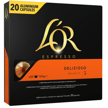 20 Capsules Espresso Delizioso  L'OR Compatibles Machines Nespresso (Intensité 5)