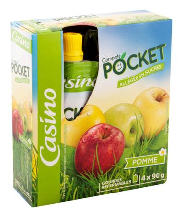 Compote Pocket Refermable Allégée en Sucres Pomme Casino - 4 x 90g