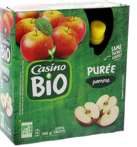 Gourdes De Purée De Fruits Pommes Sans Sucres Ajoutés Bio Casino 4 x 90 g