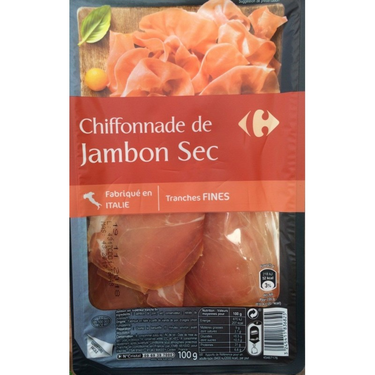 4 Thin Chiffonnade Slices Carrefour Pork Dry Ham 100 g