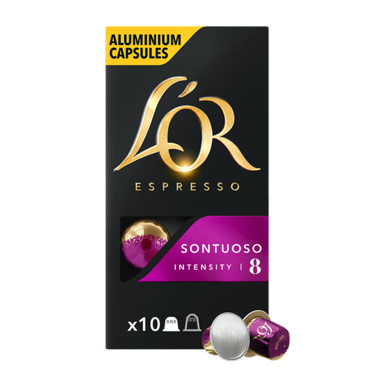 10 كبسولات إسبريسو Sontuoso L'OR متوافقة مع ماكينات نسبريسو (كثافة 8)