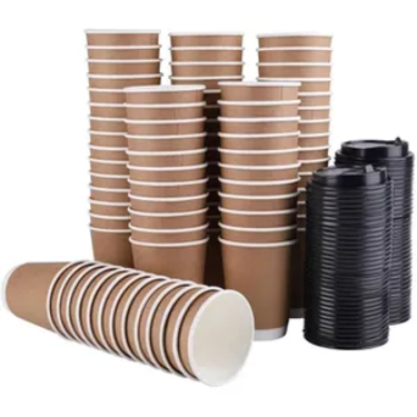 100 Disposable Cardboard Cups for Cold or Hot Drinks With Lid