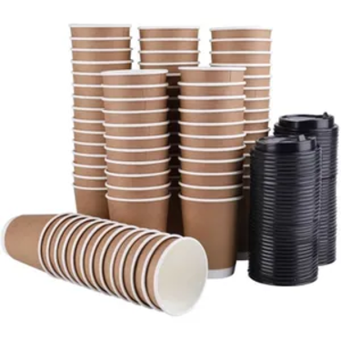 100 Gobelets Jetables en Carton pour Boissons Froids ou Chauds Avec Couvercle