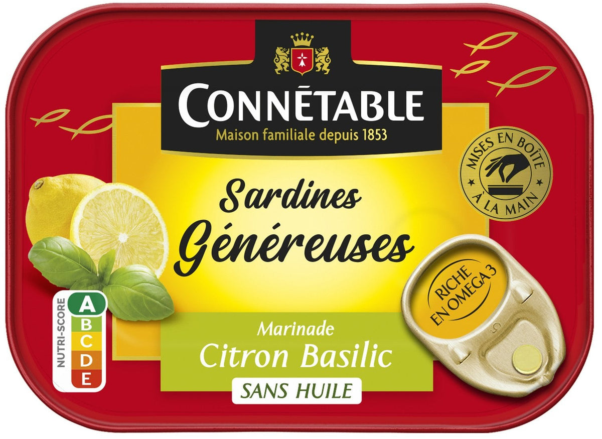 Connétable Generous Sardines in Lemon-Basil Marinade (Oil-Free) 140 g