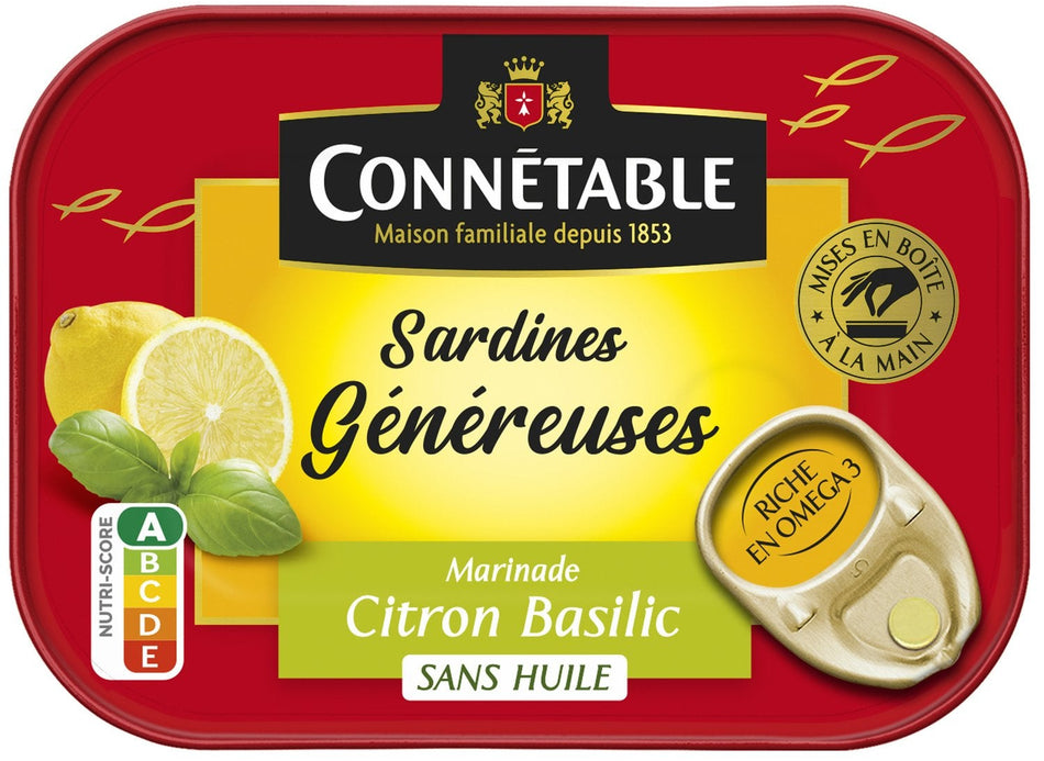 Sardines Généreuses Marinade Citron-Basilic Sans Huile Connétable 140 g