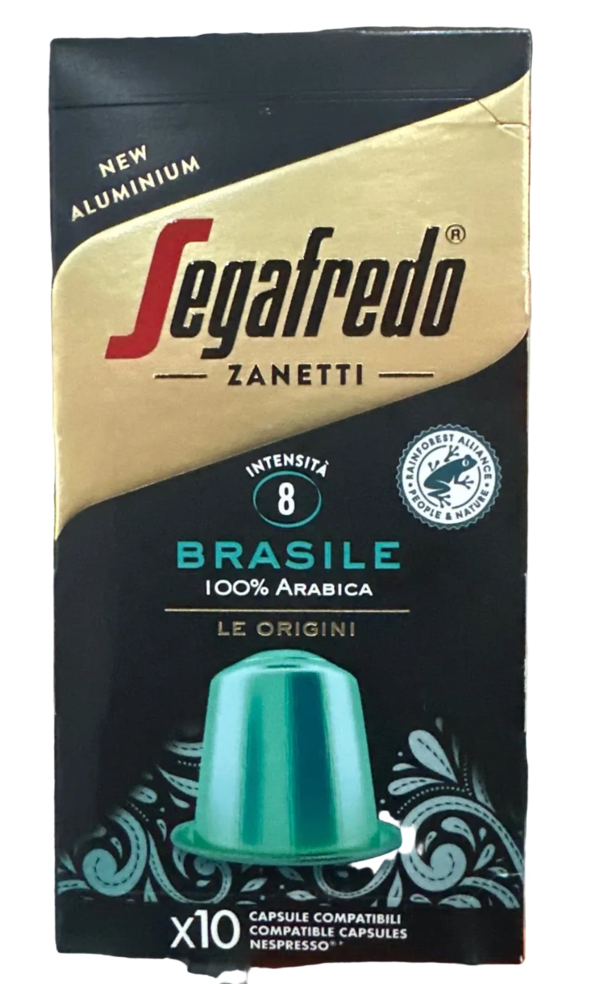 10 Coffee Capsules Compatible with Nespresso Machines, Aluminum, Brazil 100% Arabica, Intensity 8, Segafredo
