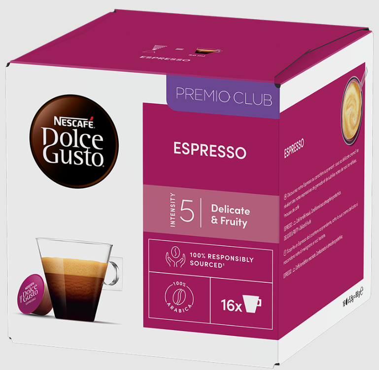 16 Capsules Espresso Delicate and Fruity Intensity 5 Dolce Gusto
