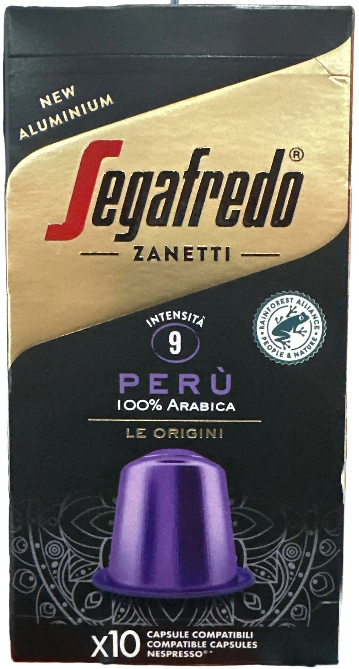 10 Capsules Coffee Compatible Nespresso Machine Aluminum Peru 100% Arabica Intensity 9 Segafredo
