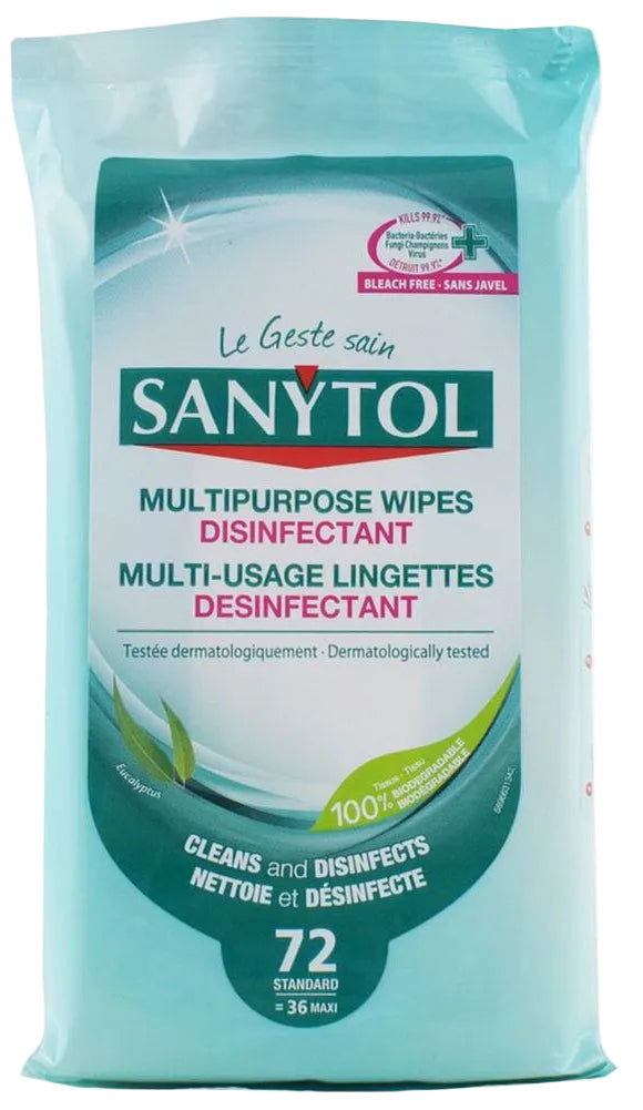 72 Sanytol Multipurpose Eucalyptus Disinfectant Wipes